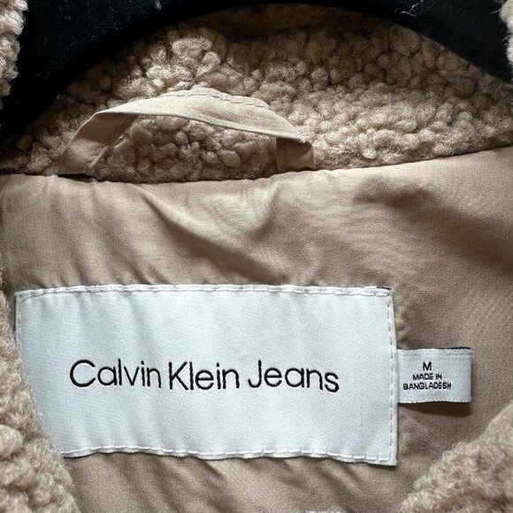 Calvin Klein Sherpa Jacket Womens Size M Deep Pile Fleece Utility Shacket Brown - Picture 8 of 12